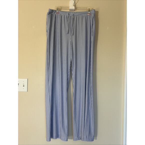 Primark Blue/White Stripe Casual Wide Leg Lounge Travel Resort Pants Womens Med - Picture 1 of 8